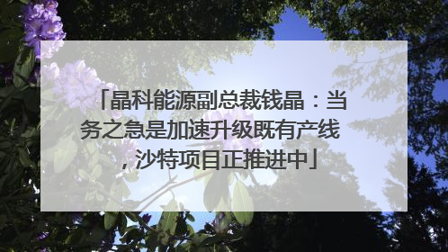 晶科能源副总裁钱晶：当务之急是加速升级既有产线，沙特项目正推进中