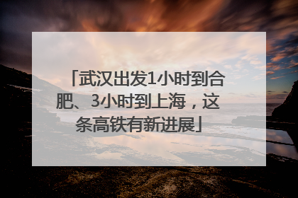 武汉出发1小时到合肥、3小时到上海，这条高铁有新进展