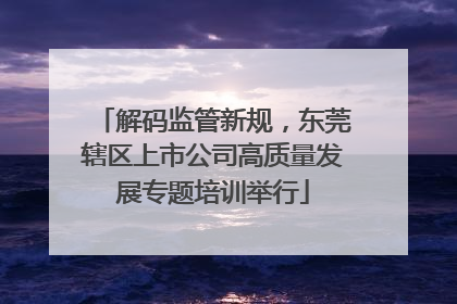 解码监管新规，东莞辖区上市公司高质量发展专题培训举行