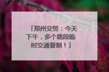 郑州交警：今天下午，多个路段临时交通管制！
